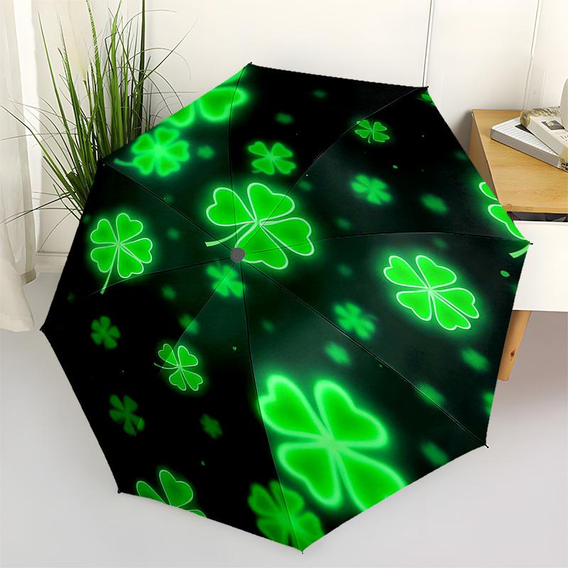 1pc Lucky Green Clover Pattern Umbrella with Plastic Handle,Vibrant Cartoon Pattern,Multi-functional UmbrellaPT099