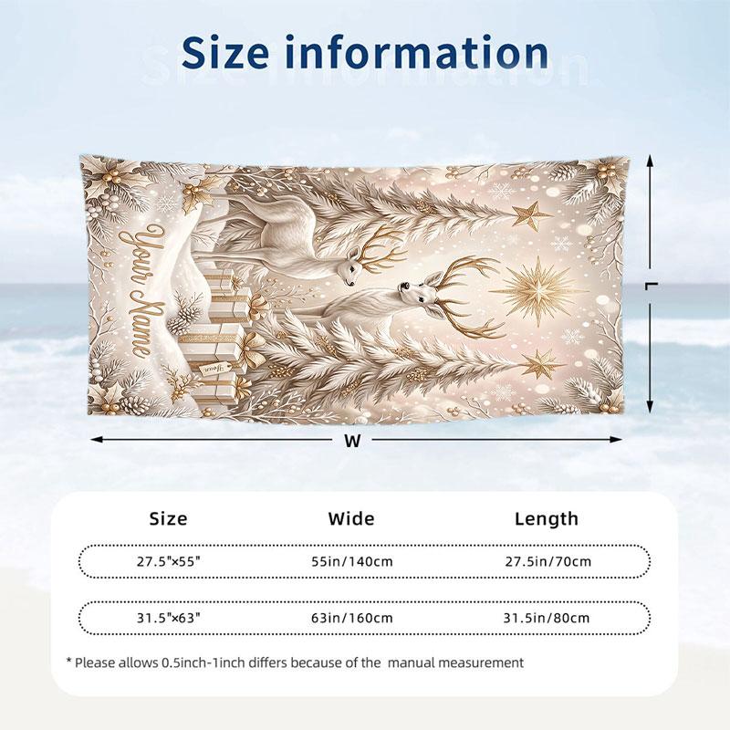 Deer Theme Beach Towel Personalized Custom Name & Text Soft Quick Dry Beach Towel for Swimming Travel