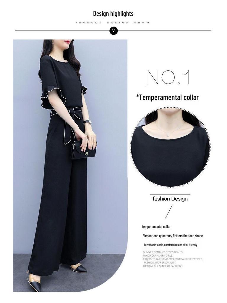 Women's 2023 Summer Wide-Leg Pants Suit: High-Waisted, Slimming, Fashionable Yujie Casual Two-Piece Set