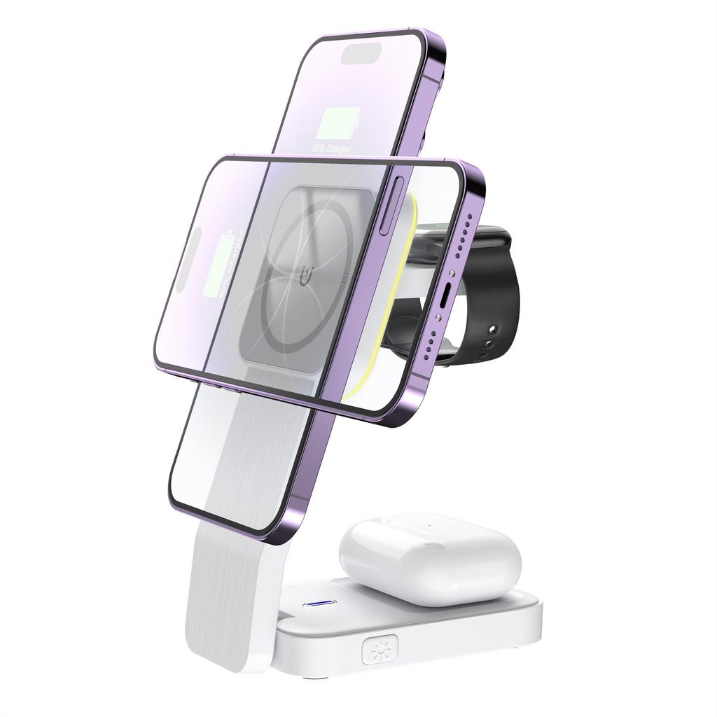 Folding Magnetic 4-in-1 15W Fast Wireless Charger & Stand for Apple Devices