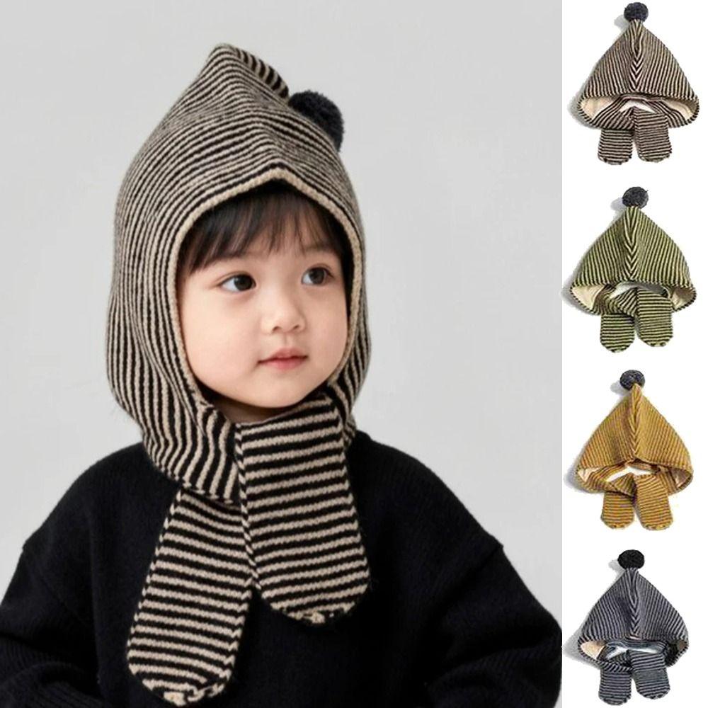 2-in-1 Children's Scarf Hat Thick Kids Warm Cap Cozy Headwear Knitted Hood Scarf Kids Winter