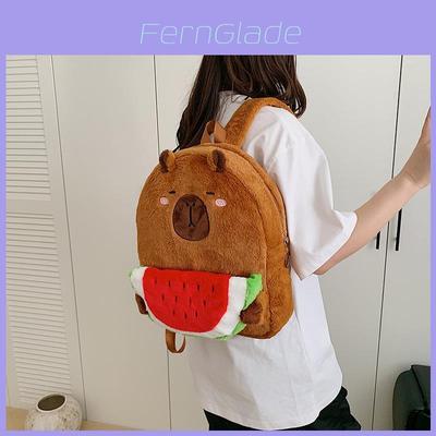 Capybara Plüschrucksack für Kinder mit Reißverschluss und atmungsaktivem Design für Schule und Reisen