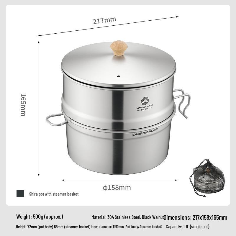 Koman S371-C1 Camping Sherpa 304 Stainless Steel Multi-functional Pot with Steamer Basket for Outdoor Cooking.