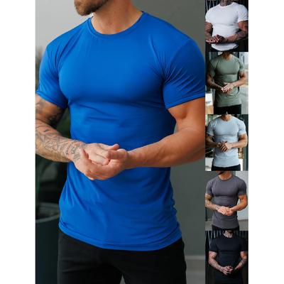 Large Size Matte Plain Men'S Summer Sports Fitness Casual Stretch Round Neck Short Sleeve T-Shirt For Men