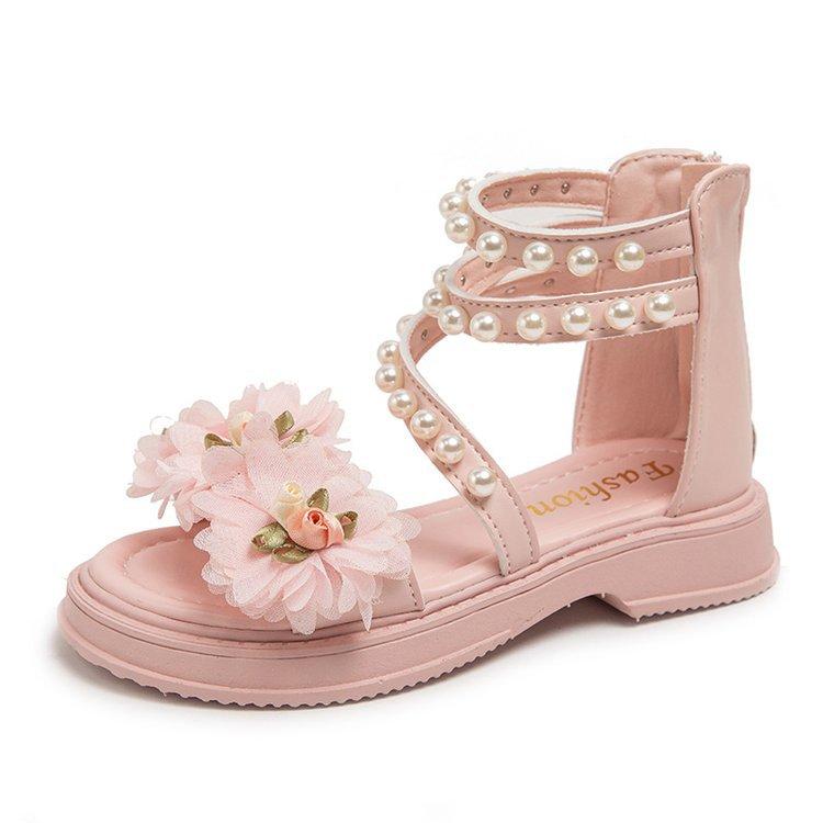 Girls sandals summer 2025 new soft-soled open-toed cute princess shoes medium and large children little girls students beach shoes