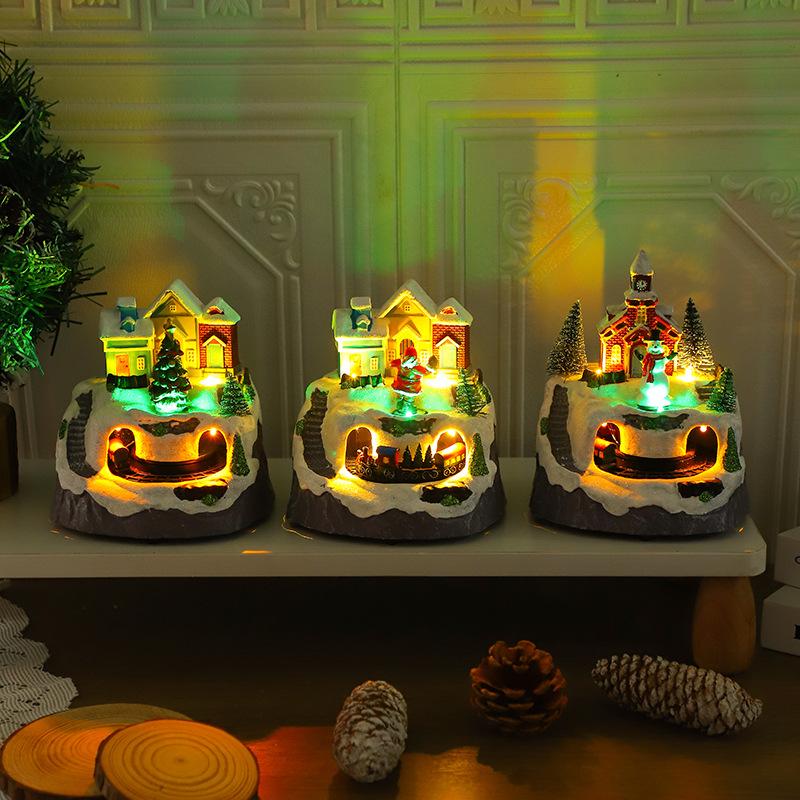 Christmas Light Show Concert Rotating Cabin Small House Music Box Figurine Decoration Gift Accessory