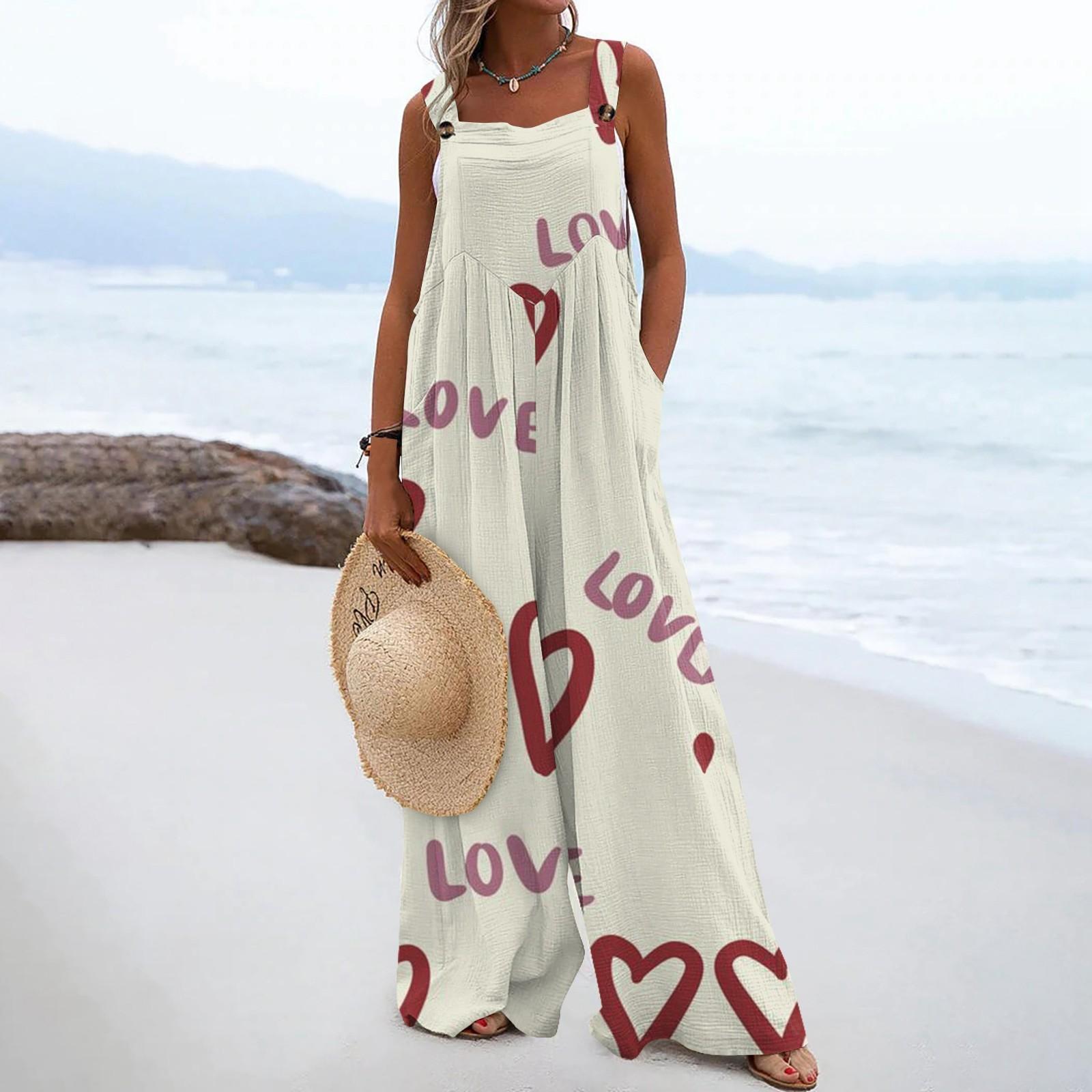 

Женские комбинезоны, повседневные комбинезоны с широкими штанинами и принтом, комбинезоны без рукавов с карманами, наряды L бежевый