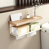 Wall Storage Rack Strong Load-Bearing Wall-Mounted Organizer with Rounded Paper Outlet Smooth Pull-Out Multifunctional Wood Metal Bathroom Shelf