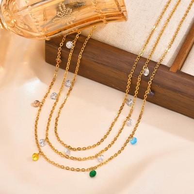 Stainless Steel, Anklet Summer Dream Rainbow Diamond Necklace Girl Small Fresh Titanium Steel Plated 18K Gold