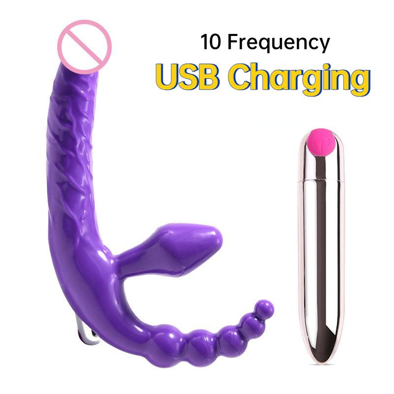 Strapon Dildo Vibrator for Couples Erotic Intimate Goods Double Penetration 10 Speed Anal Vibrator Sex Toys for Women Lesbians