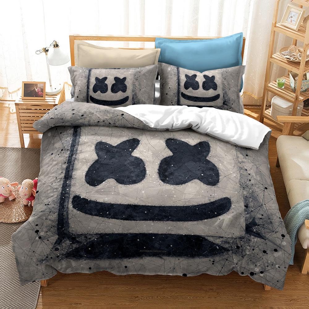 Home Textile Bedding Three-Piece Set 3D Digital Printing Cartoon Marshmallow Quilt Cover Pillowcase