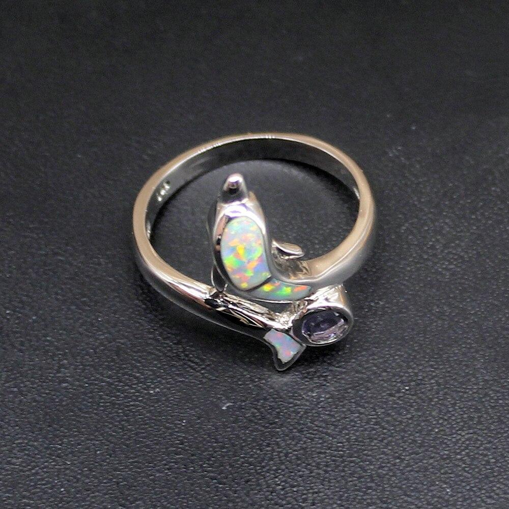 Nuostabus brangakmenis Delfinas Mistinis Baltas Opalas Tikras 925 Sidabro Žiedas Vestuvėms Sužadėtuvėms Dovanos Moterims Dydis 7# 20214266