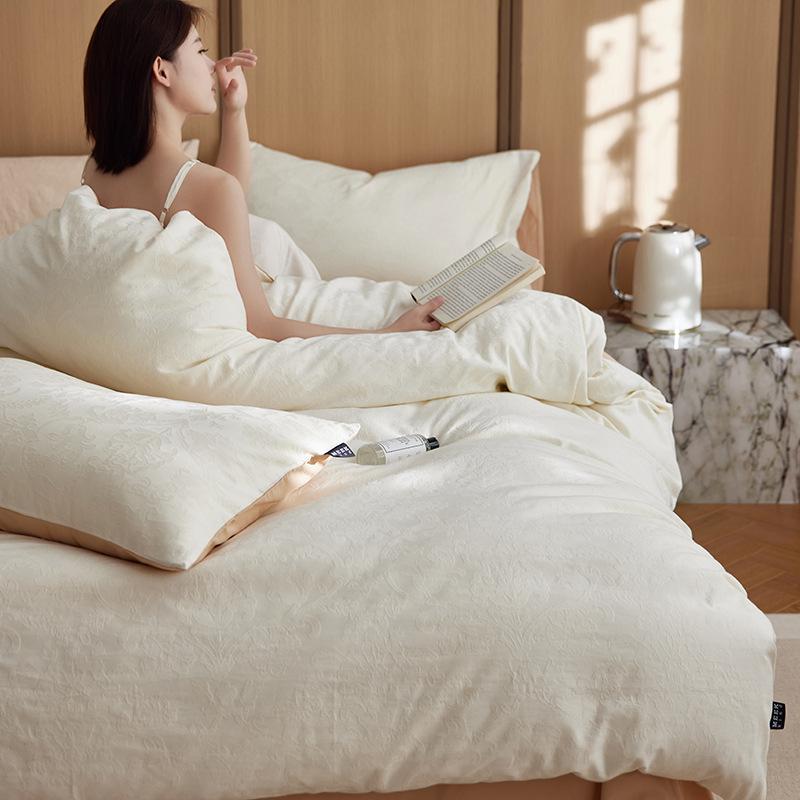 

Комплект из 4 предметов из утолщенного хлопка класса А на осень и зиму, пододеяльник из скандинавского чистого хлопка, простыня, наволочка, постельное белье в стиле ретро 1.2m bed sheet three-piece set quilt cover 1.5*2m