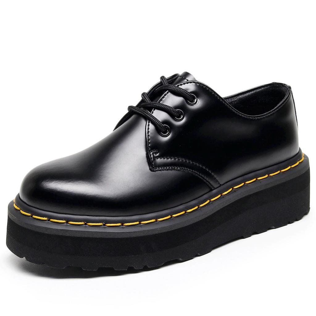 Lightweight - Thick Sole Hole Martin Shoes Women's Low Top Leather Casual Black Student Boots
