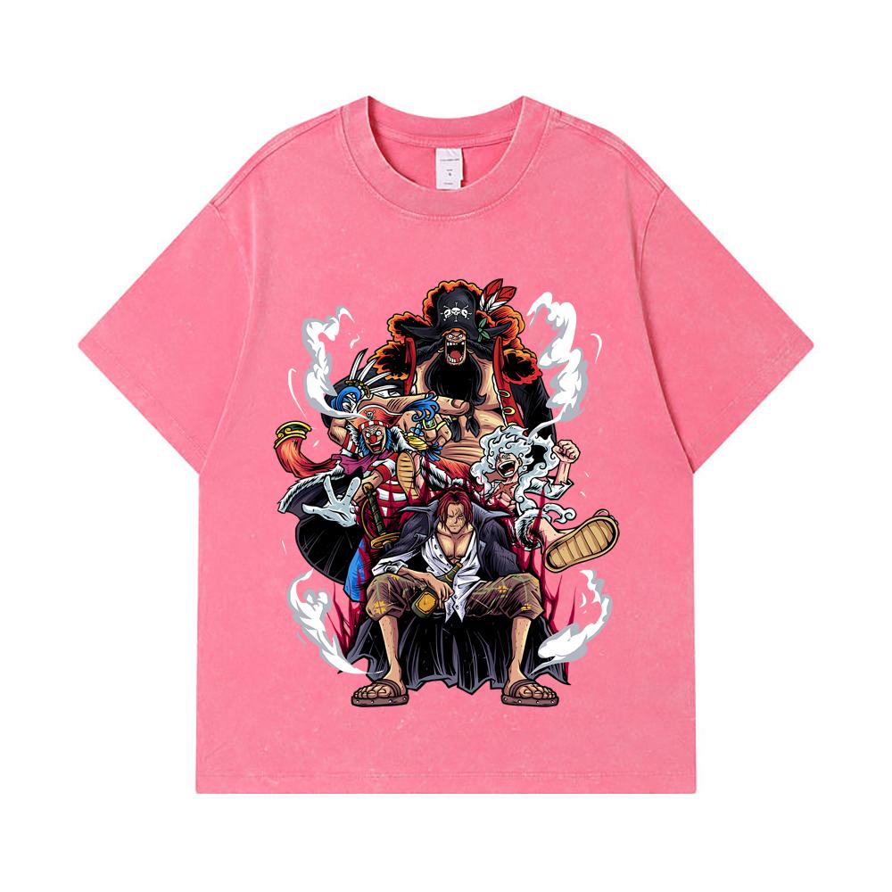 275 GSM Washed T-shirts 100% Cotton One Piece V4 Emperors Print Unisex Heavy Cotton T Shirt