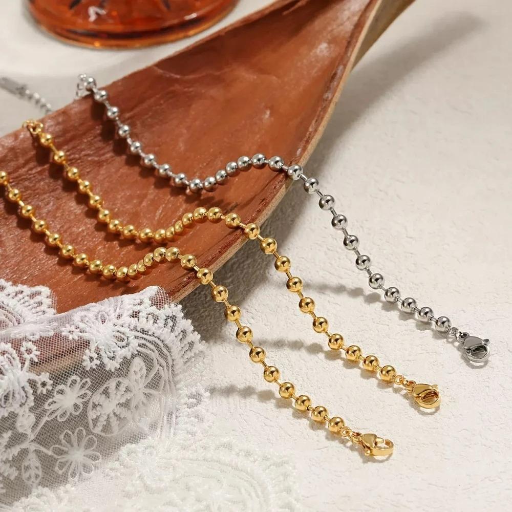 Stainless Steel Elegant Beaded Gold/ Silver Color 4 mm Round Chain Bracelets for Women 18K Gold Jewelry Accessories Wholesale