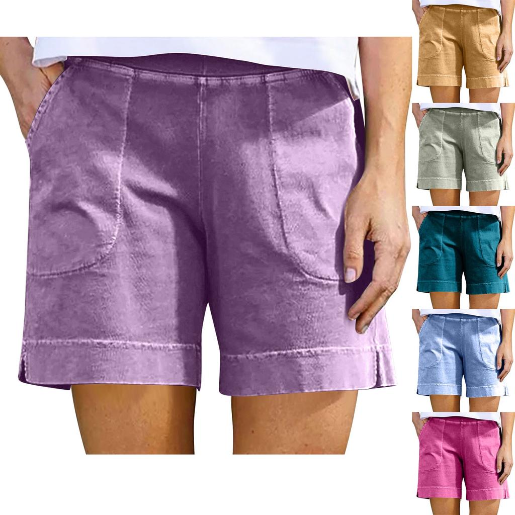 Lässige Sommer-Strandshorts für Damen, elastisch, einfarbig, lässige Shorts