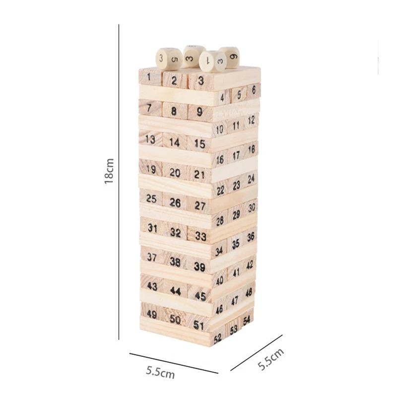 54PCS Wooden Stack High Game Blocks Toy Classic Balance Brain Game Toy Intelligence Educational Toys for Kids Children Boy Gift