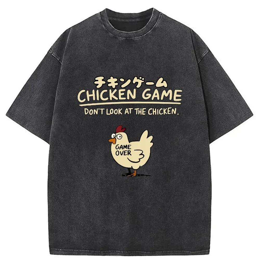 

Chicken Game Cotton Washed T-shirt Men s Funny Printed Short Sleeve Dropped Shoulder Holiday Tees Casual Harajuku 3XL