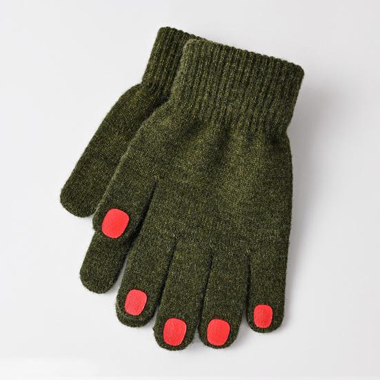 Women Knitted Gloves Winter Gloves with Red Nails Thickened Warm Full Finger Gloves for Daily Outings Skiing Cycling