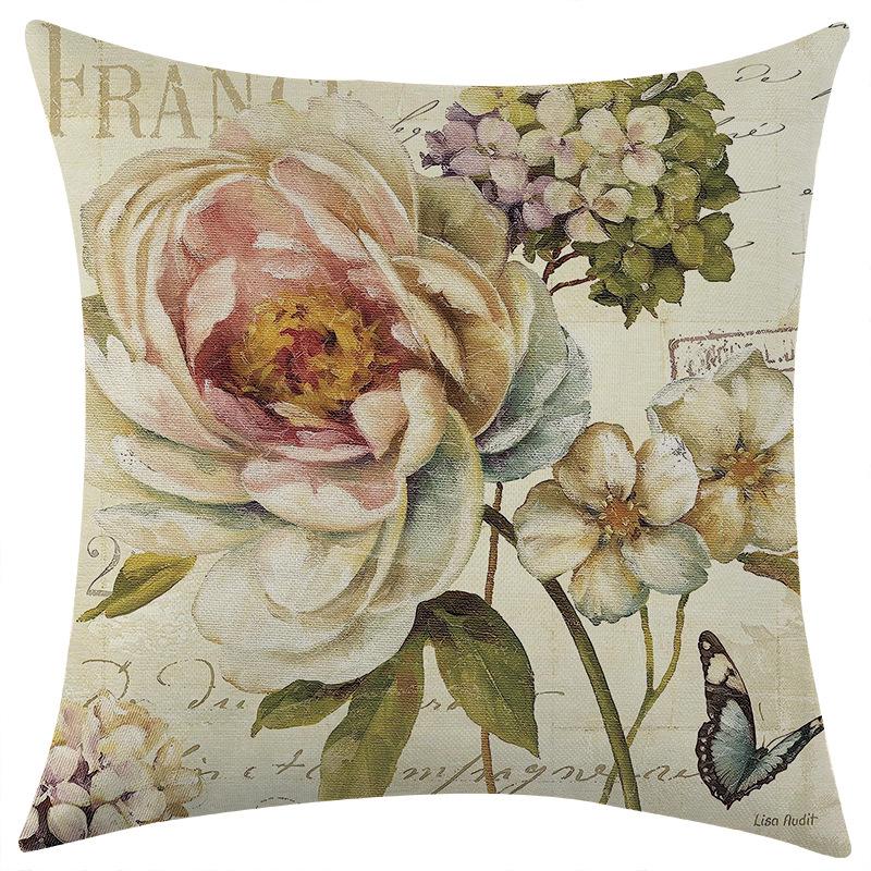 New Retro Flower Series Linen Pillowcase Jit Car Sofa Lumbar Pillow Cushion