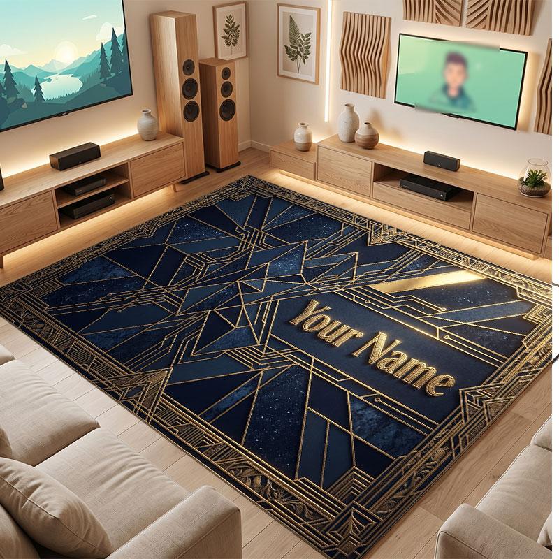Decorative Artwork Theme Crystal Velvet Floor Rug Personalized Custom Name Text Warm Carpet Home Decoration
