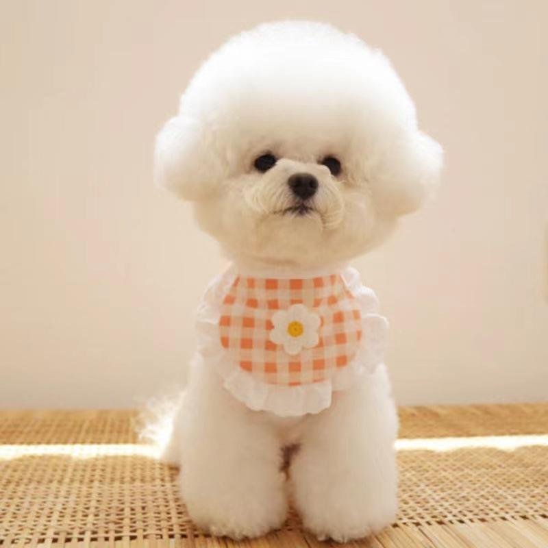 

Dog plaid flower bib, pet saliva towel, Bichon Teddy, Pomeranian scarf, cat accessories Saliva towel [rope length 40cm + 13cm width] оранжевый