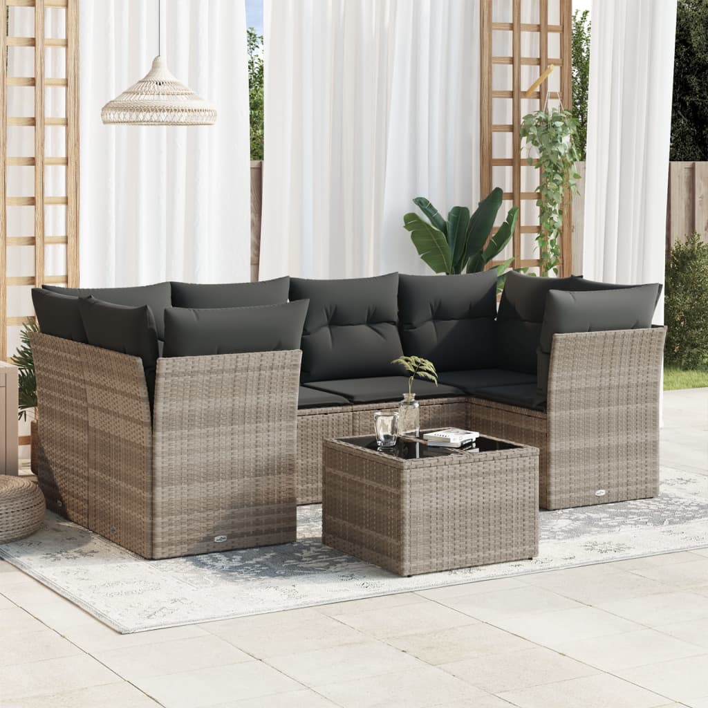 Vidaxl 7-Cz. Set da Giardino con Cuscini, Grigio Chiaro