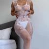 Mesh See Through Bodysuits Erotic Open Crotch Lingerie Women Sexy Fishnet Hollow Bodystocking Lace Floral Print Teddies Bodysuit