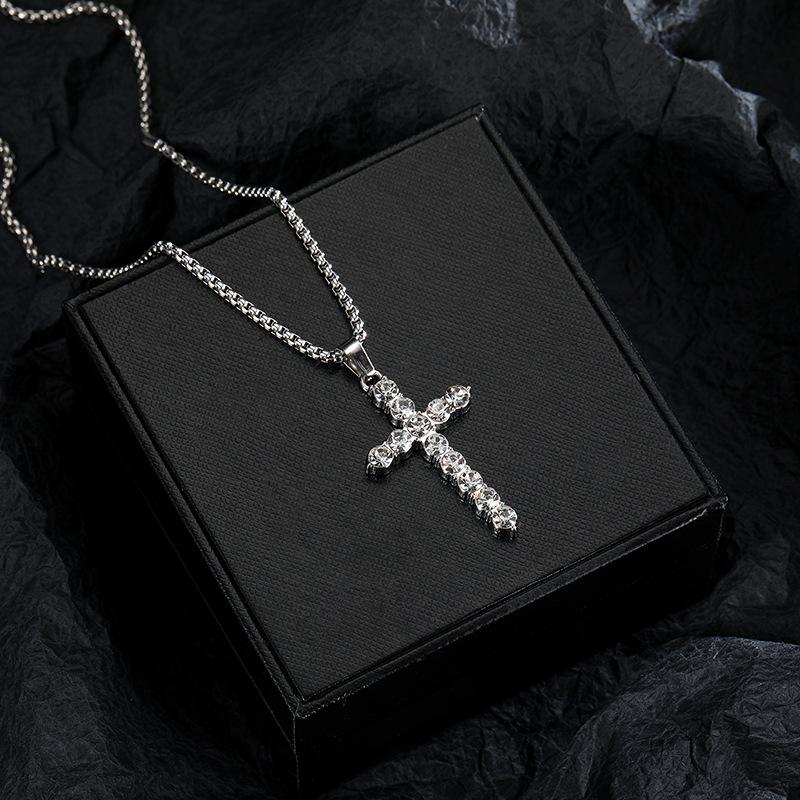 Exquisite Shiny Zircon Cross Pendant Necklace For Women Men Versatile Hip-Hop Cross Necklace Party Jewelry Accessories Gifts