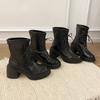 Temperament high-heeled thick-soled versatile Martin boots women's classic high-end lace-up small elastic short boots thin boots