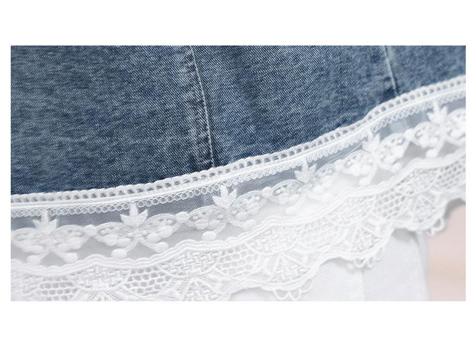 2025 Spring Women's Denim Jacket with Lace Patchwork and Stand Collar, Model OU6783