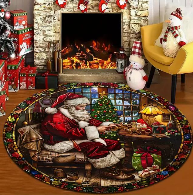 

Christmas Snowman Doormat Red Hat Circular Carpet Anti Fouling Anti Slip Bottom Retro Perfect Choice for Holiday Home Decoration 40x40cm