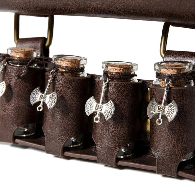 Vintage Renaissances Costume Accessories Set with Faux Leather Belt and Belt Bag Pouch with 4Pcs Cork Potion Vials