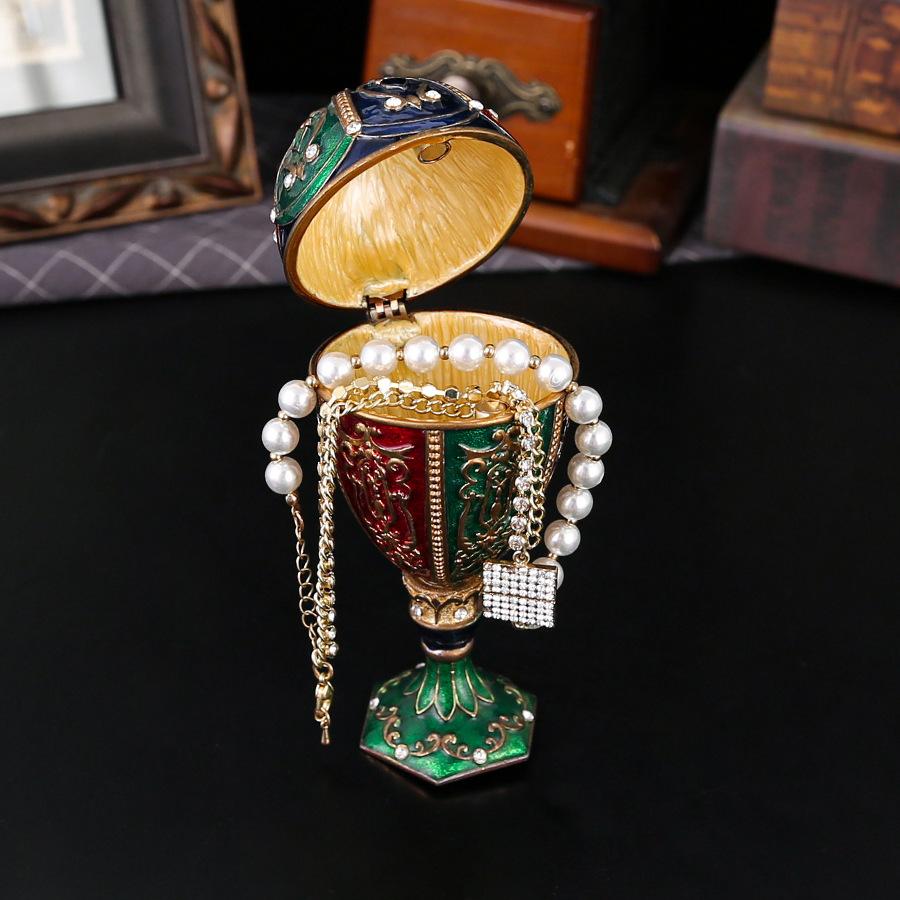 New Jewelry Box Easter Egg Enamel Color Pattern Egg-shaped Egg Jewelry Box Metal Handicrafts Desktop Creative Ornament