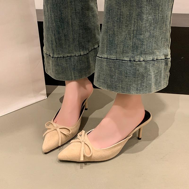 Fashion New Leopard Print Women High Heel Slipper Pointed Toe Thin Low Heel Sandal Ladies Mules Shoes Zapatos Mujer