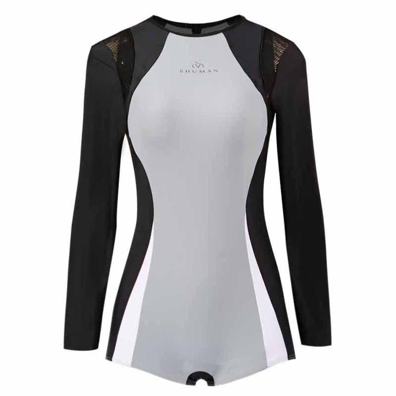 Swimsuit Women's Long-sleeved Sunscreen One-piece Straight Box Conservative High-end Belly Cover Slimming Hot Diving Large-size