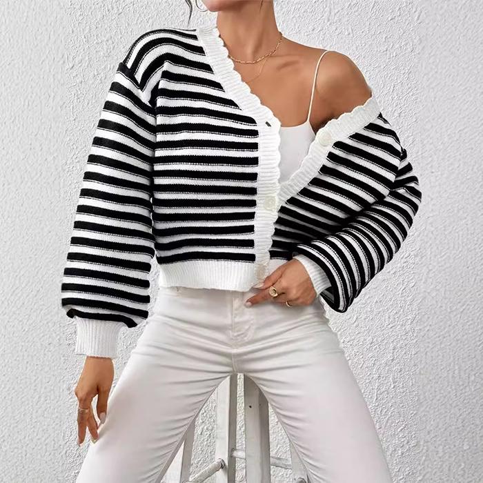 Rainbow Striped Color Block Jacquard Cardigan Women‘s - Knit Sweater Open Front