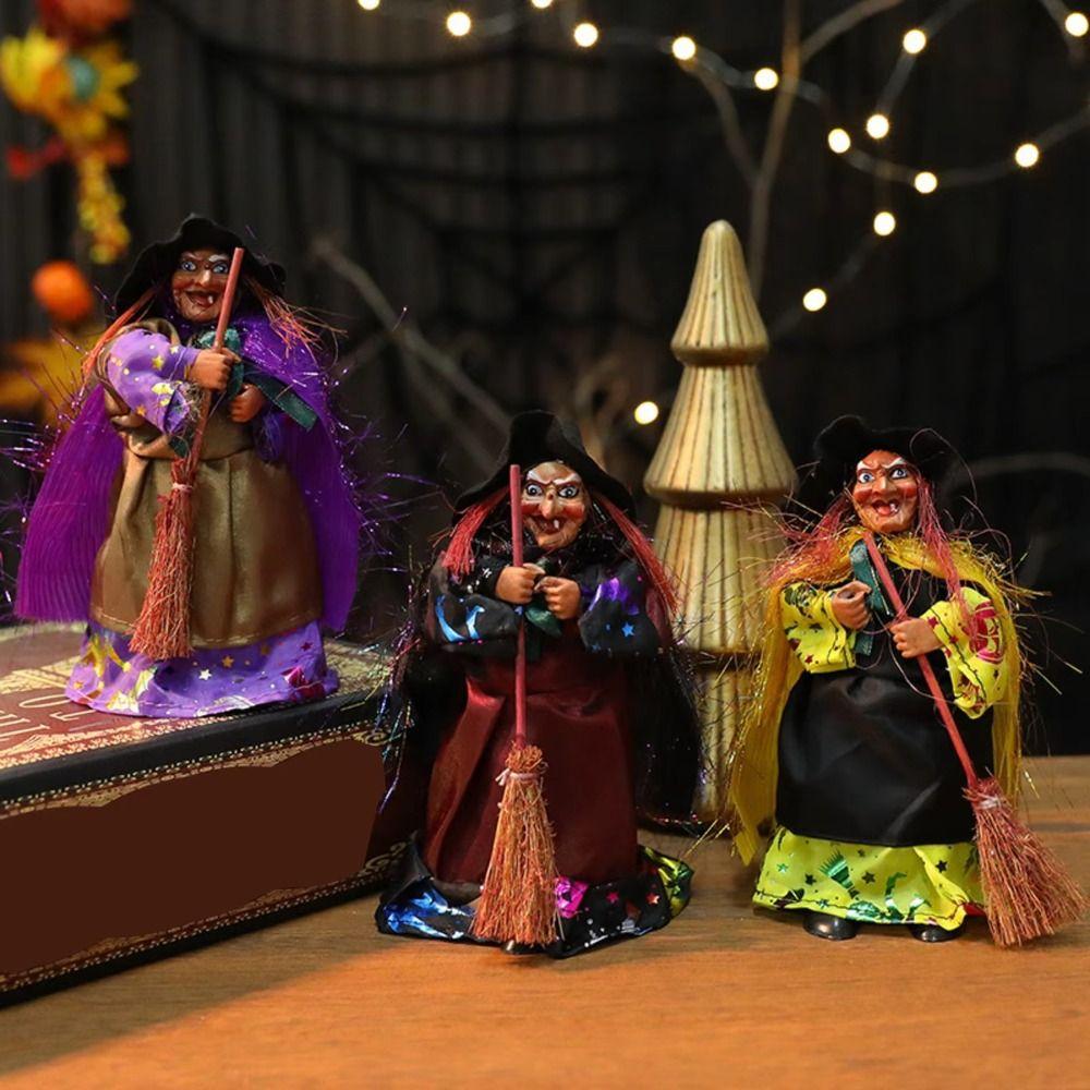 Creative Broomstick Witch Statues Funny Witch Figurines  Haunted House Decorations