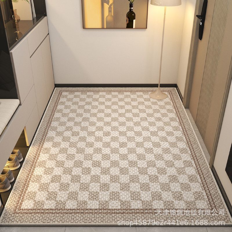 Simple Checkerboard Circle Velvet Carpet Entry Porch Floor Mat, Advanced Sense, Dirt-Resistant And Easy To Take Care Of, Wear-Resistant