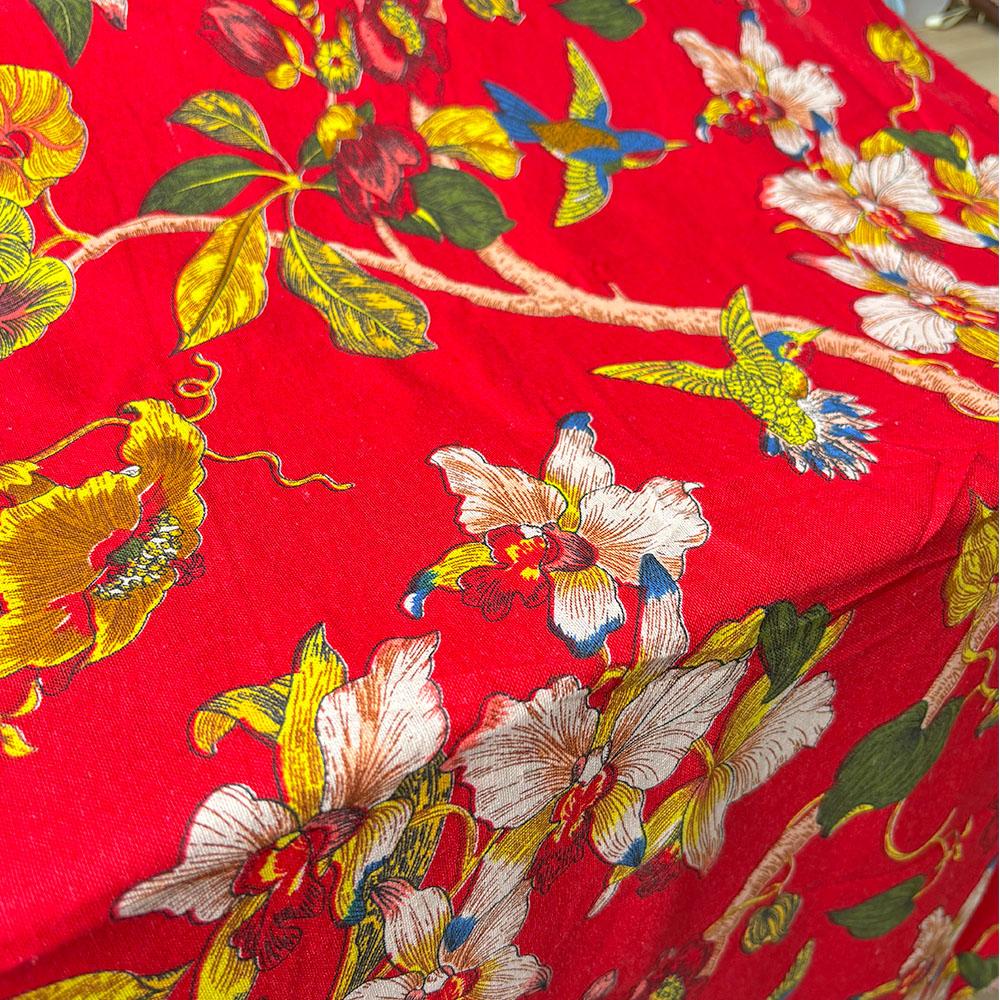 Classic Floral and Bird Linen Cotton Printed Fabric For Soft Goods Blanket DIY Patchwork Handicraft Clothes Furniture Upholstery