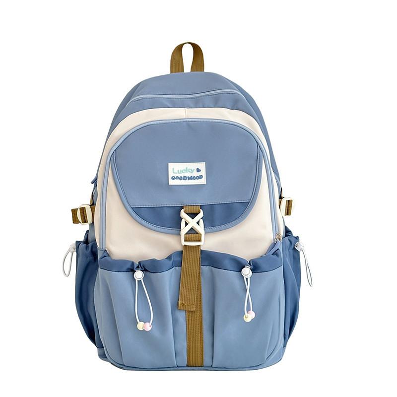 Nylon Girls School Backpack With Letter Decor And Drawstring Design For Campus Use