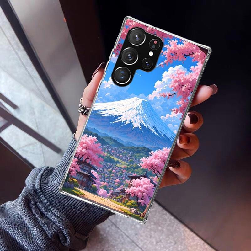 Japanese Cherry Mount Fuji Phone Case For Samsung Galaxy S26 S25 Edge S24 S23 Ultra S22 Plus S21 S20 FE Soft TPU Back Cover Fund