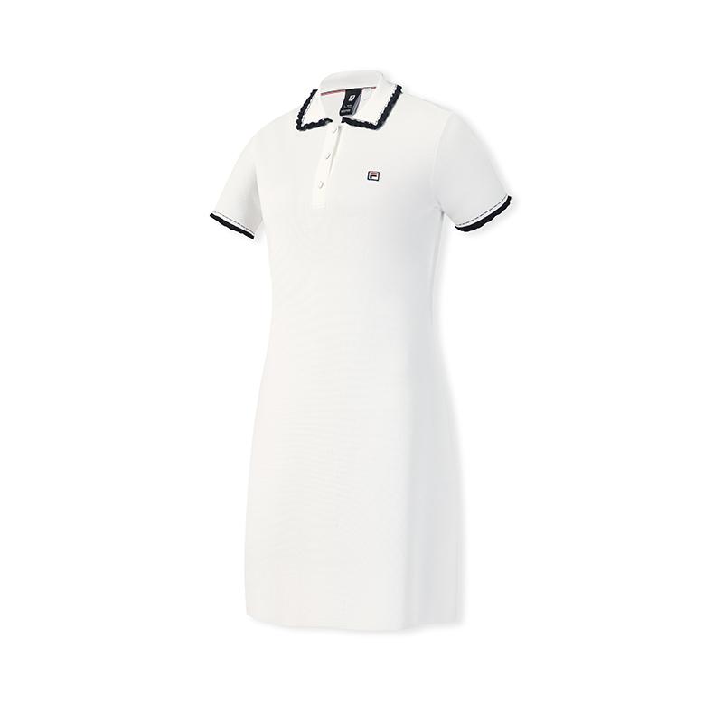 

Fila Tennis Lace Woven Classic Simple Retro Sports Fashion Casual Elegant Relaxed Versatile Comfortable Polo Collar Short Sleeve Dress A11W623335FWT XL