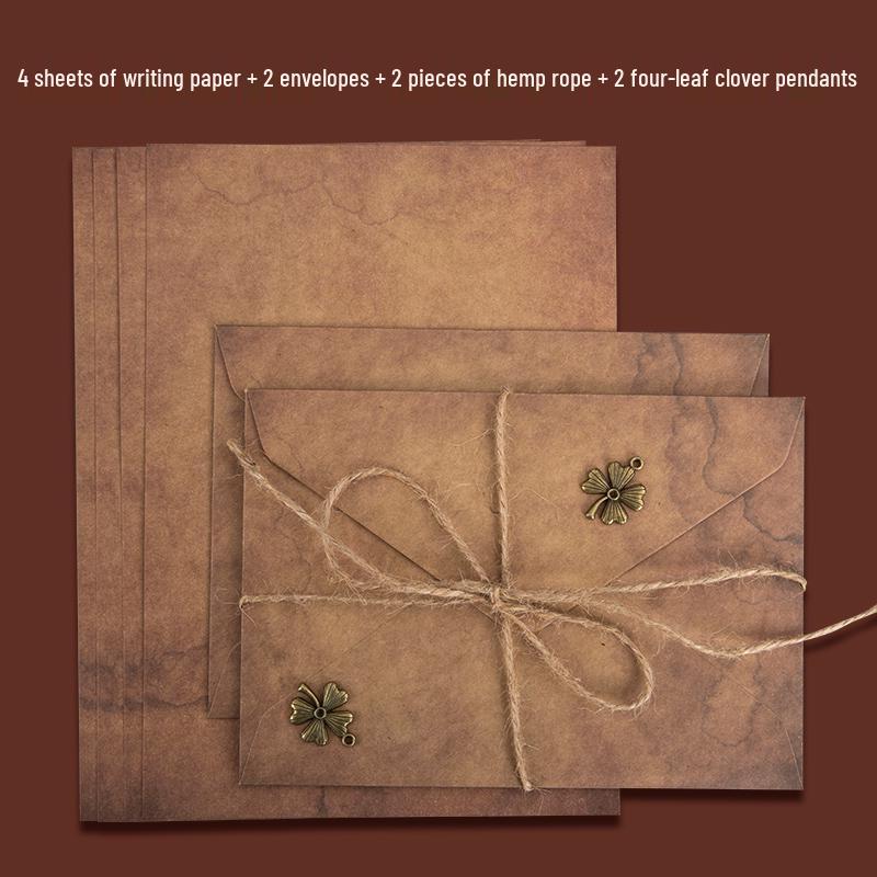 Vintage Liebesbrief Schreibwaren-Set mit Hanfseil-Anhänger und Elegantes Briefpapier im Antiken, Literarischen Stil
