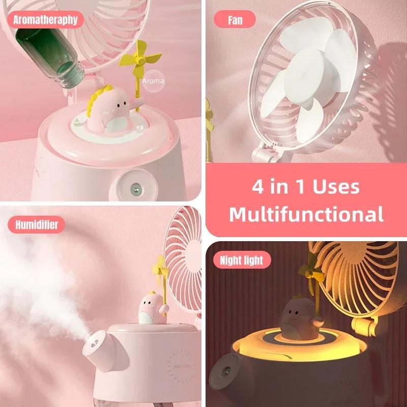 

4 in 1 Air Humidifier Cooling Water Mist Fan USB Rechargeable Diffuser with Warm Lamp for Home Office