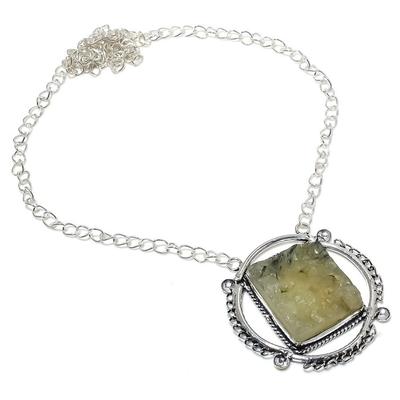 Natural Prehnite Gemstone Handmade 925 Sterling Silver Gift Necklace 18" G3B96