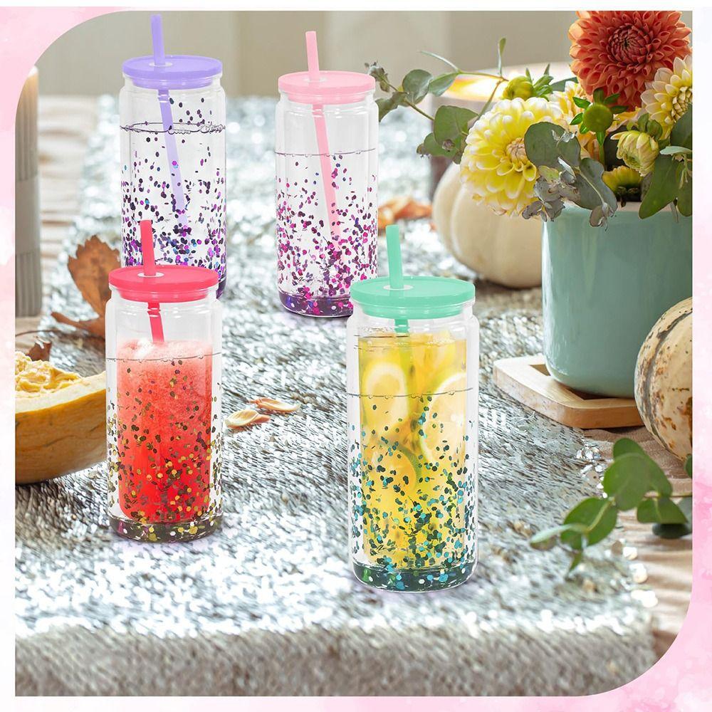 Acrylic Mason Jar Cups Pre Drilled Hole Snow Globe Tumbler NEW Water Bottles  Party Favor