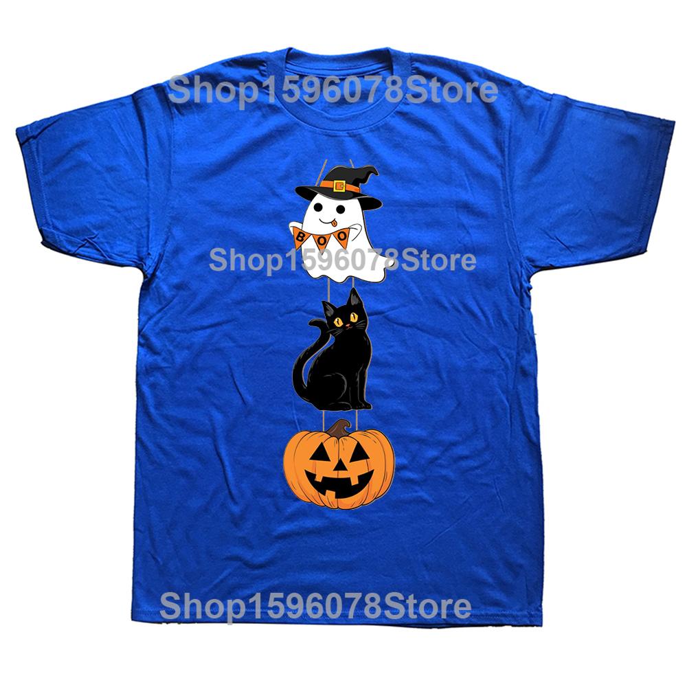 Funny Black Cat Halloween Pumpkin Ghost Tshirts Men Womens Fashion Casual Tshirt 100 Cotton Loose Oversized T Shirt Summer
