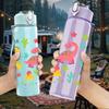 1PC Dinosaur Cactus Seamless Pattern 750ml Color Plastic Sports Water Bottle Leakproof Flip Straw Lid Suitable for Sports Office Home Use